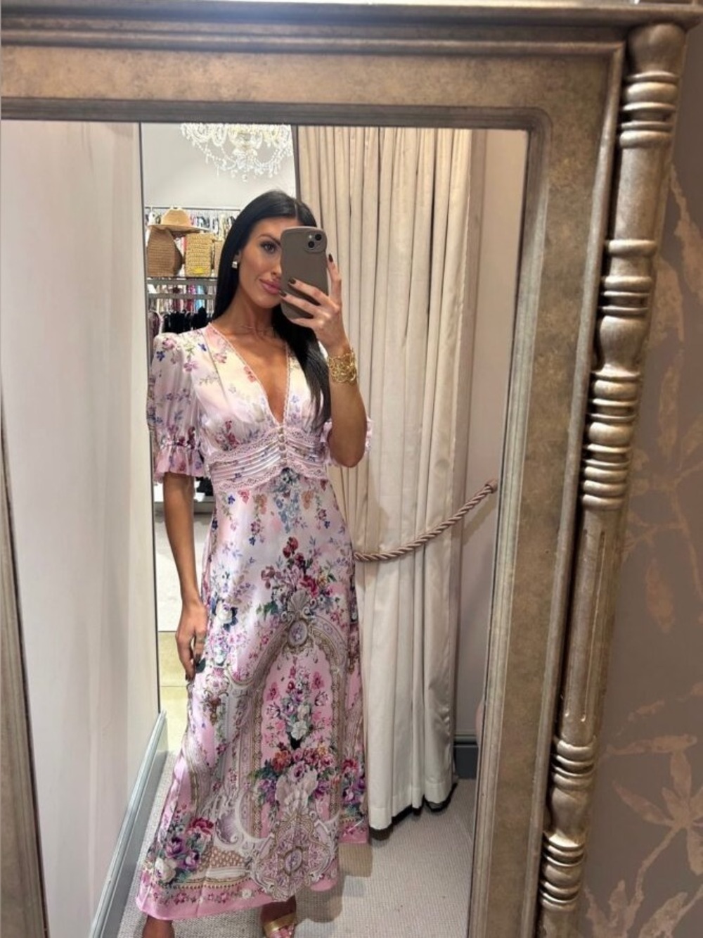 Camilla Bias Cut Midi Dress with Lace Insert Palatial Pastels